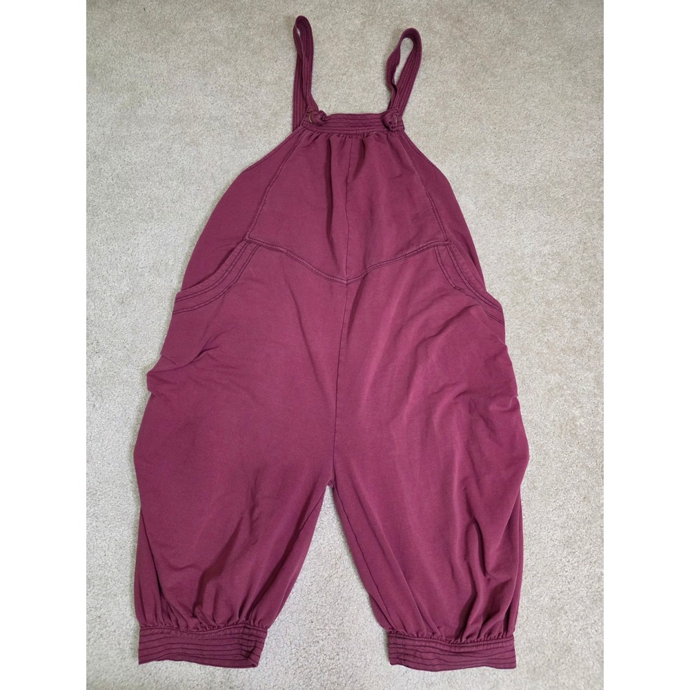 Monthory Berry French Terry Harem Overalls Romper with Pockets